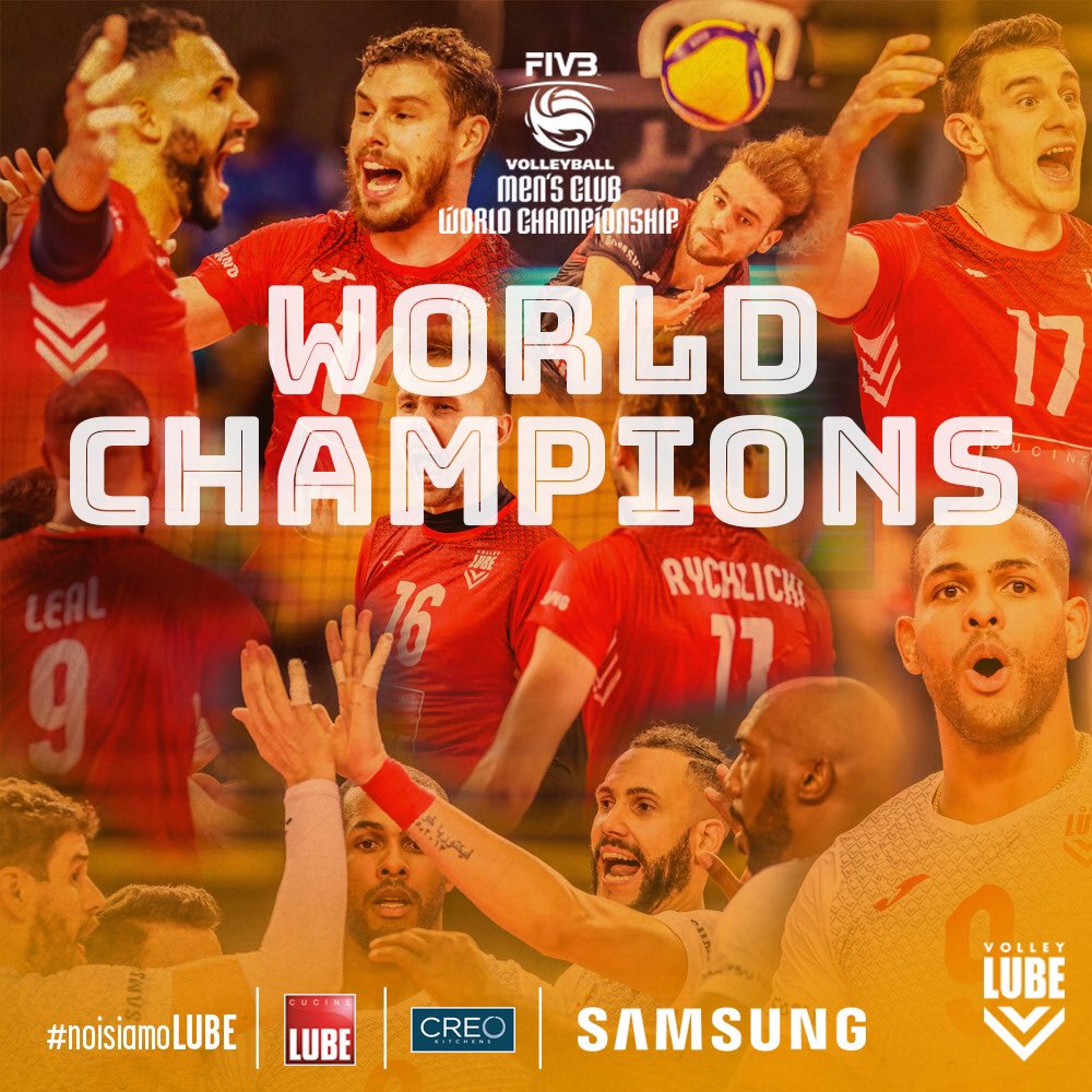 VolleyLube's tweet photo. 🇮🇹🇪🇺🌎È tutto vero, siamo campioni d’Italia, d’Europa, del Mondo🔝‼️
.
#noisiamolube #incredOUble #nessundorma #campioniditalia #campionideuropa #lubevolley #civitanovamarche #volleyball #mondialeperclub #fivbmenscwc https://t.co/sPbl4SlKpH