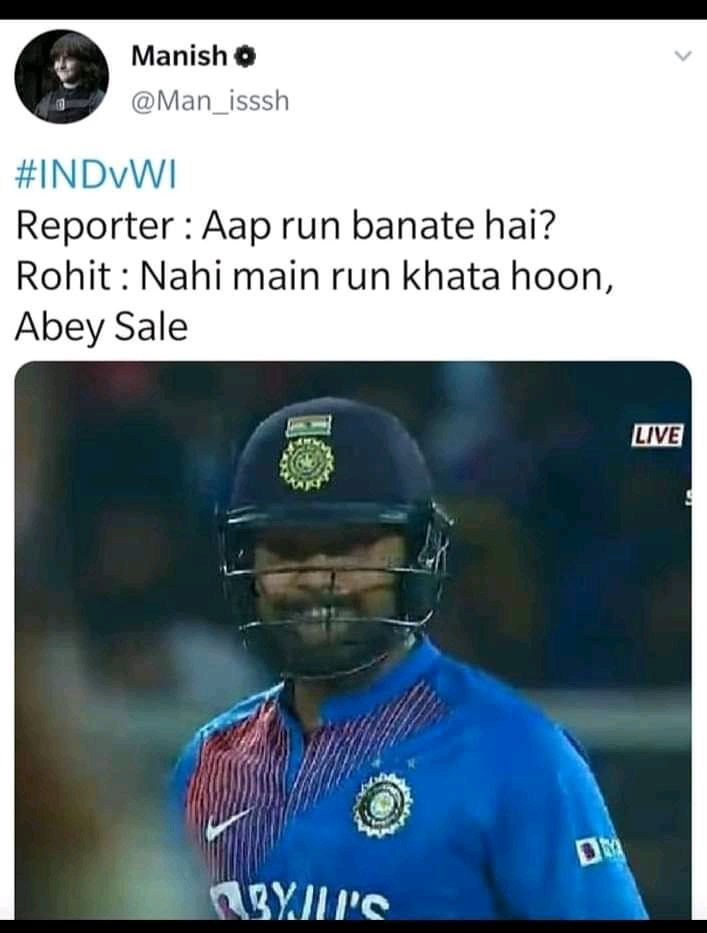 HrickKarna's tweet photo. #sameerfuddi
#BBkiVines
#INDvWI
#RohitSharma
One of the best player 👌👍....
With the accent of fameer fuddi...
@SoujanyaSengup1
@BBKiVinesFC https://t.co/wp6Cri6jK4