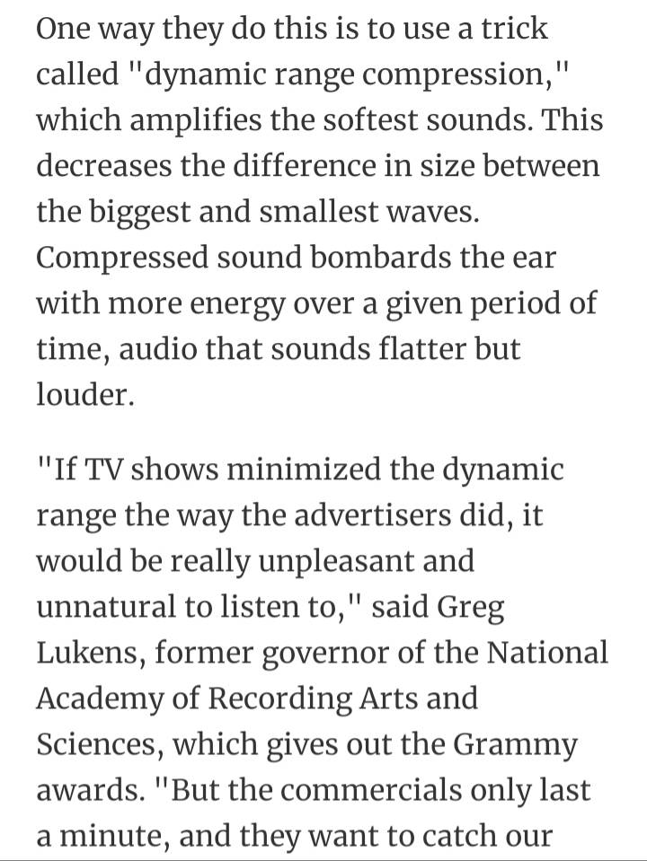 ninillo666's tweet image. Tv commercials truly aren&apos;t  more loud just more compressed. #FrequencyDomain
Reducing the Volume of TV Ads | Inside Science insidescience.org/news/reducing-…