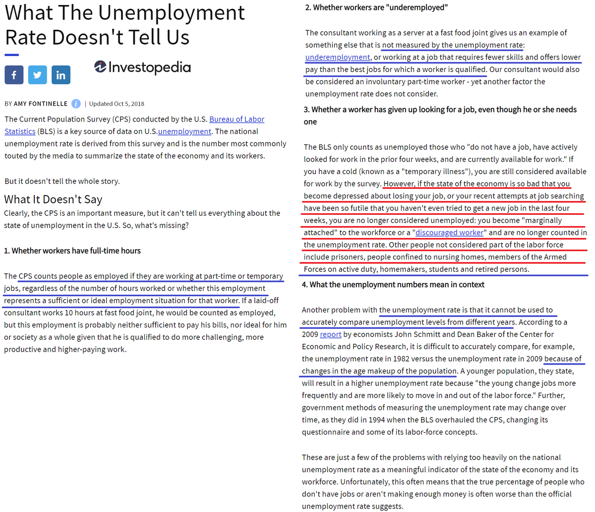 Unemployment rate doesn't account for (1) full time vs part-time (2) underemployment (3) cessation of job search despite needing work (4) context. Many of the "jobs" created under Obama are gig-jobs like Uber and Lyft which aren't careers and lack financial stability. 8/n
