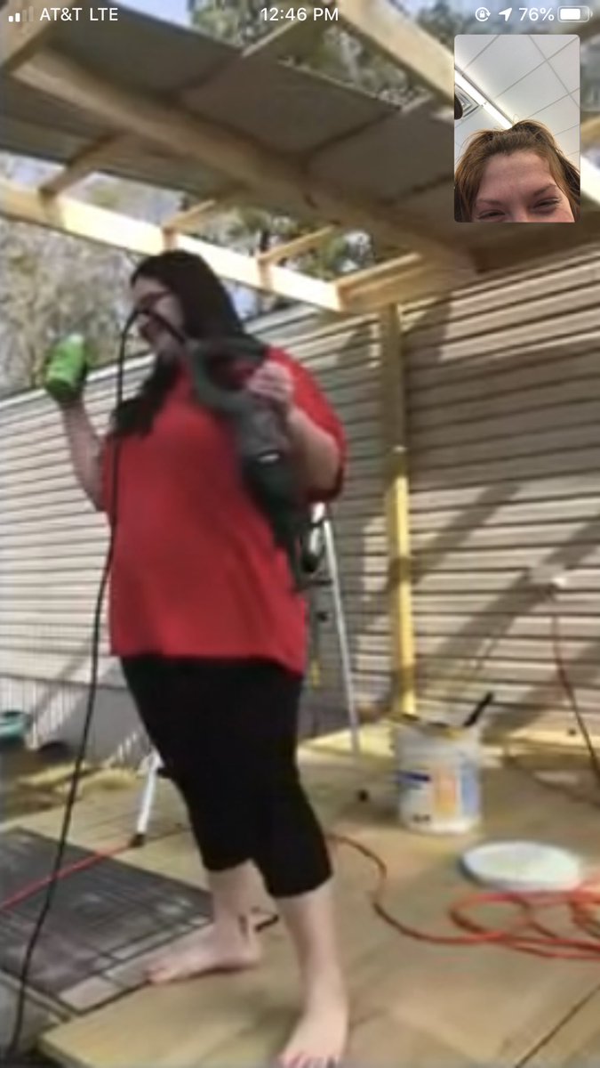 karaduh's tweet image. FaceTimed my mom and here’s olivia helping daddy build the porch😂 #beerinhand #sawinhand