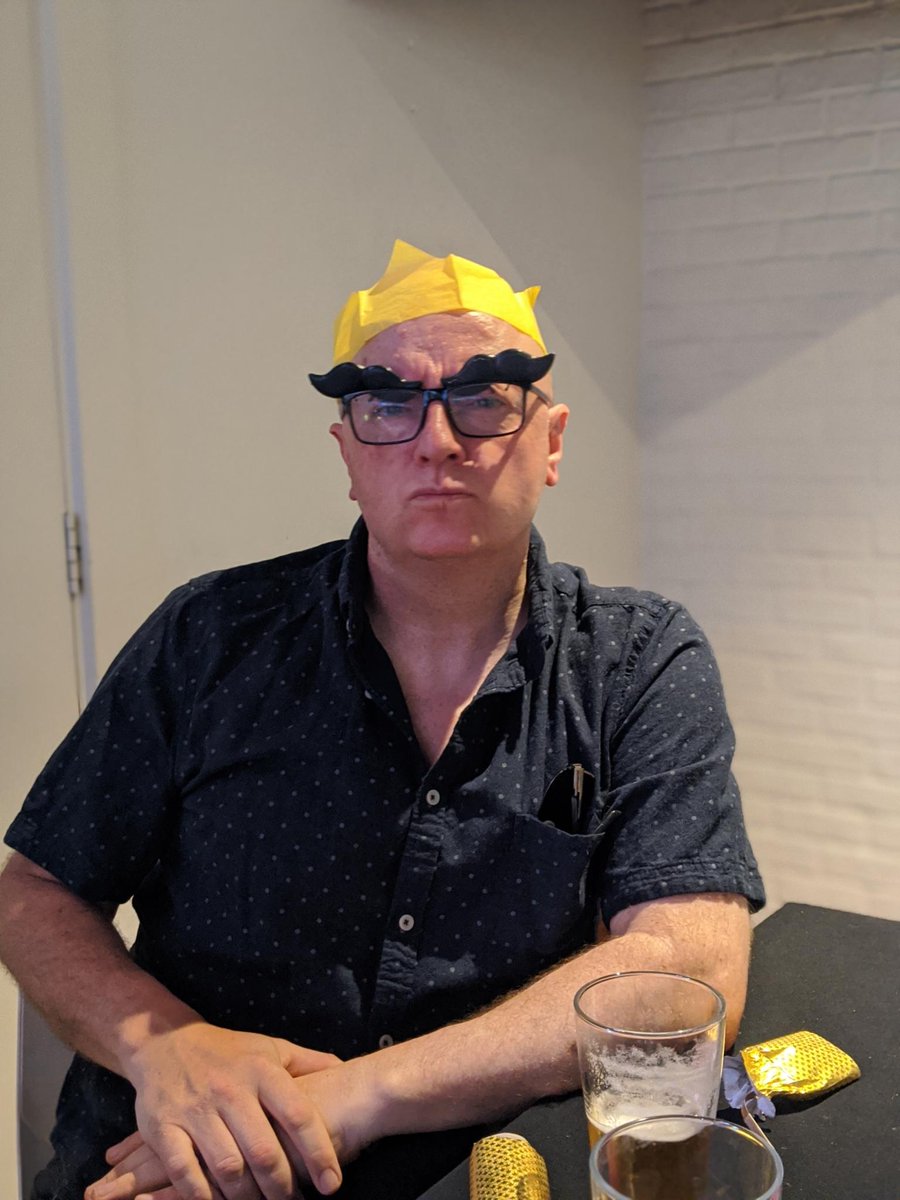thefleddies's tweet photo. When you get 2 false moustaches in your cracker and you want to look like the evil guy from Thunderbirds at a works Christmas party. #NailedIt #FAB #StJohnSA #ThunderbirdsAreGo https://t.co/OcLQszdHyb