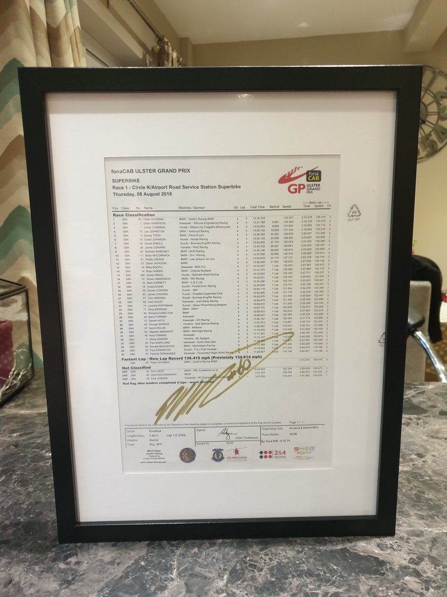Please RT
All profits to be added to AHB Senior Support prize fund which is £2770 atm!

A perfect xmas present for any fan. A signed <a href="/peterhickman60/">Peter Hickman</a> 2019 UGP Superbike race timesheet when Dundrod regained the worlds fastest road race record at 136.415mph.

rover.ebay.com/rover/0/0/0?mp…