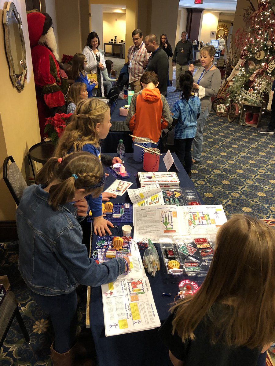 #VSTE19 with @HollandLMW <a href="/JGKRobinson/">Jodie Robinson</a> #fcpsva - getting ready to present kid talks on snap circuits coding &amp; upcycled musical instruments!!!