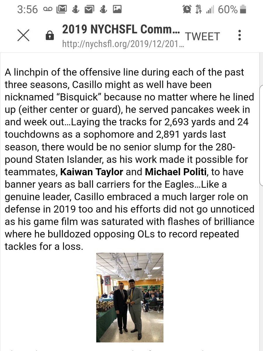 mcasillo's tweet photo. @_anthonycasillo recognized and voted for by all the other schools in the @NYCHSFL to WIN Lineman Of The Year Award He also received The Golden 11 Award and represented the Top Student Athletes Anthony is the 1st Player of @STP_Eagles to receive 2 awards in 1 year!!!! @siadvance https://t.co/BpzYKP6GSc