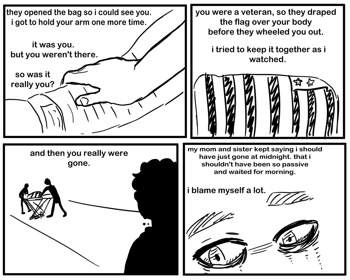 thank you all for your support... i have to support myself in this time too. the only way i know how to do that is through drawing, and sharing my heart with others
i needed to draw this for closure. to feel like i said something to him.
i just hope he heard me, and is at peace 