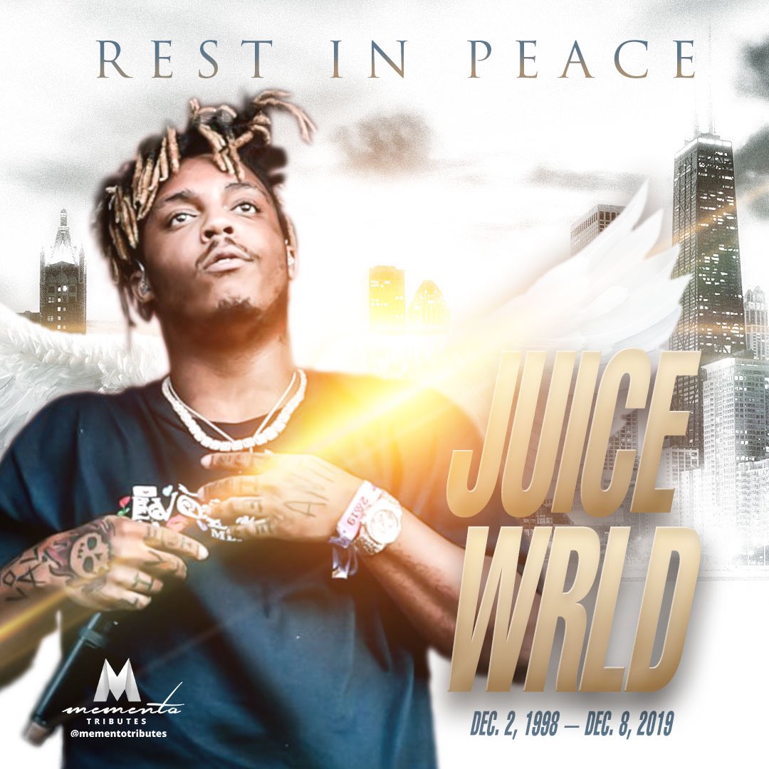 MementoTributes's tweet photo. Our condolences to the family, friends and fans of rapper Juice WRLD.  Gone too soon #juiceWRLD #chicago #graphicdesign #funeralprogram https://t.co/YodJYiVppg