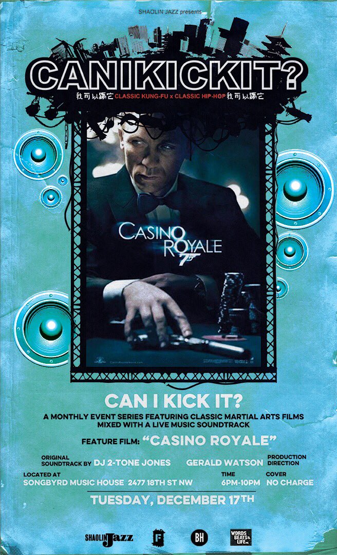 SHAOLINJAZZ's tweet photo. Closing out the year with that ole next sh*t...
.
See you @SongbyrdDC on the 17th
.
#shaolinjazz #canikickit #howwewatch #mytuesisbetterthanyours #hiphop #jamesbond https://t.co/KweaMtdomn