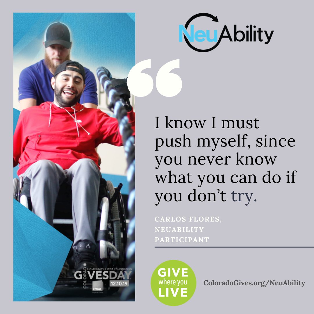 Colorado Gives Day is just 2 days away, and with your contribution, we can continue to push ourselves and our participants to accomplish remarkable things. coloradogives.org/neuability #GiveWhereYouLive #COGivesDay #SCI #SpinalCordInjury #Paralysis #adaptivewellness #adaptiveexercise