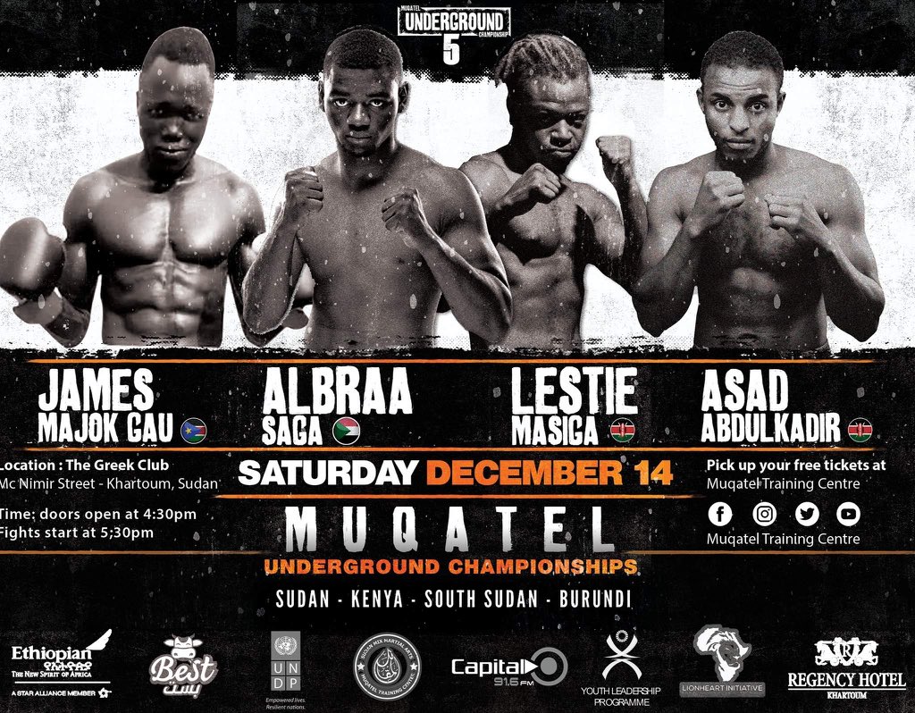 QusaiiSalih's tweet photo. WE READY!
ARE YOU?
نحن جاهزين!
انتو جاهزين؟

Free tickets will be available at the center starting Monday the 9th.
#underground5 #mma #fighting #sudan 🇸🇩 https://t.co/Yc3mUeGKWX