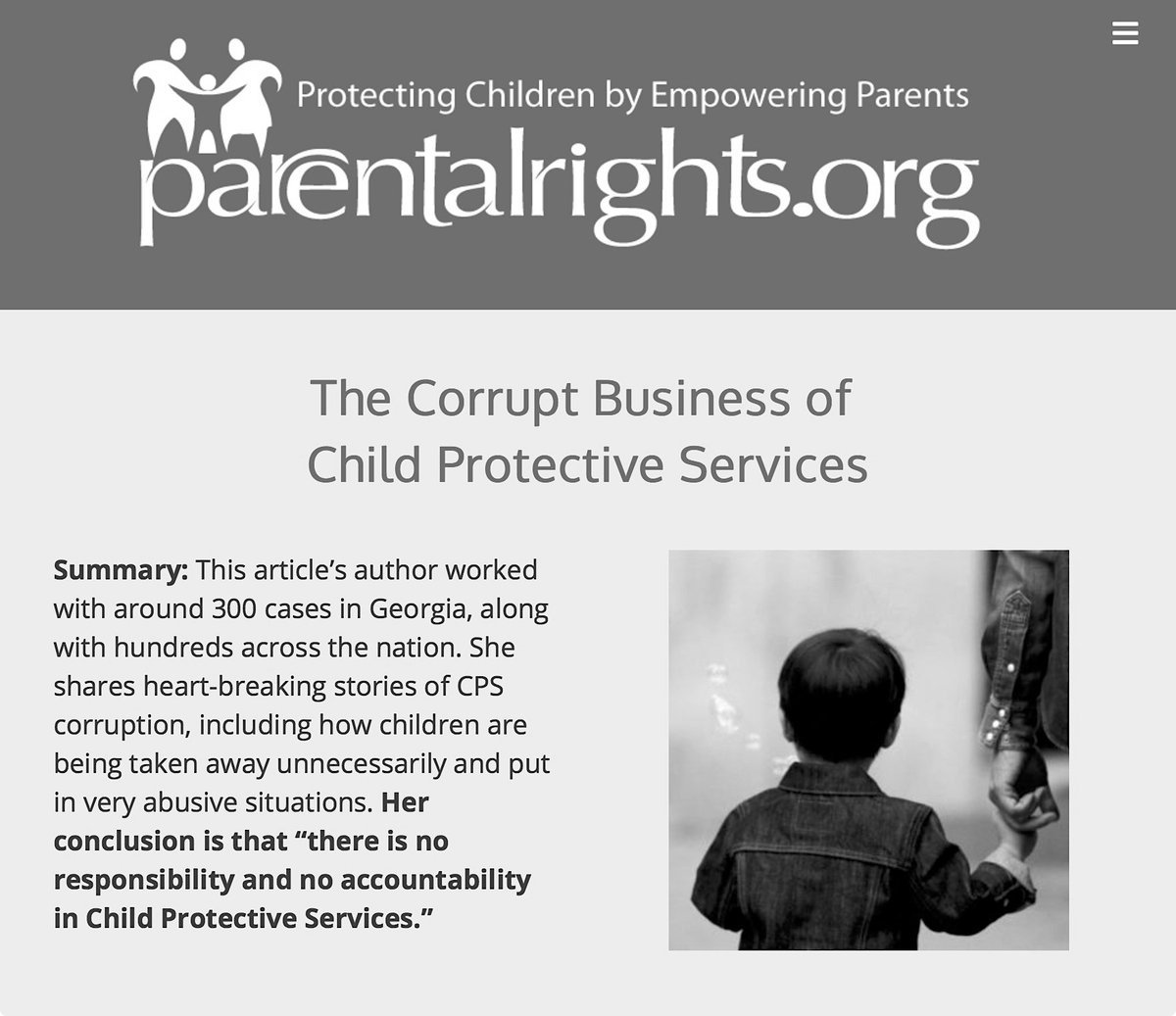 However, A Few Years Earlier, On November 16th, 2007, Senator Nancy Schaefer Released The Report 'The Corrupt Business Of Child Protective Services'. https://parentalrights.org/child_protective_services