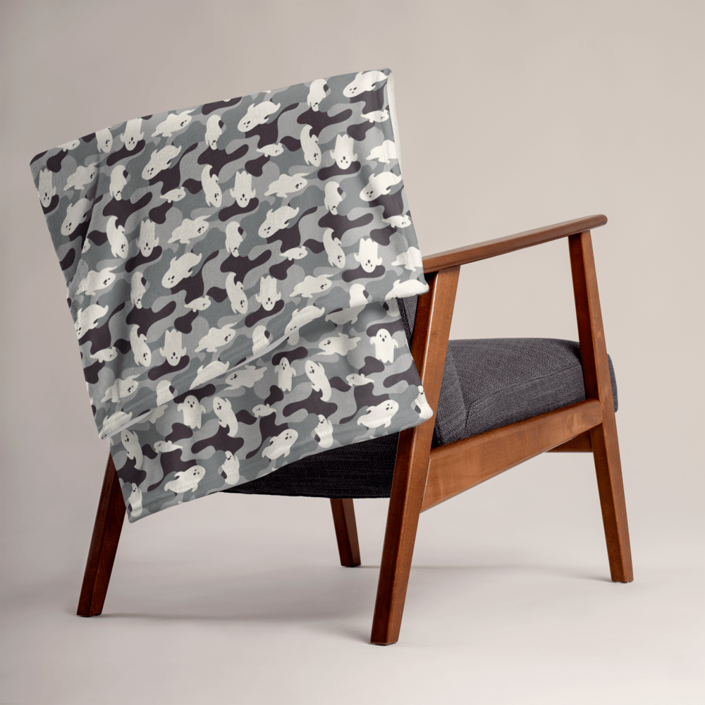 JetspaceStudio's tweet photo. Make your holidays a little spookier with this Ghost Camo print throw blanket. Use the code c00lg34r and get $10 off! Order by 12/13 to get it in time for x-mess: https://t.co/JOKxIzIxMc https://t.co/zFDM2C7sC8