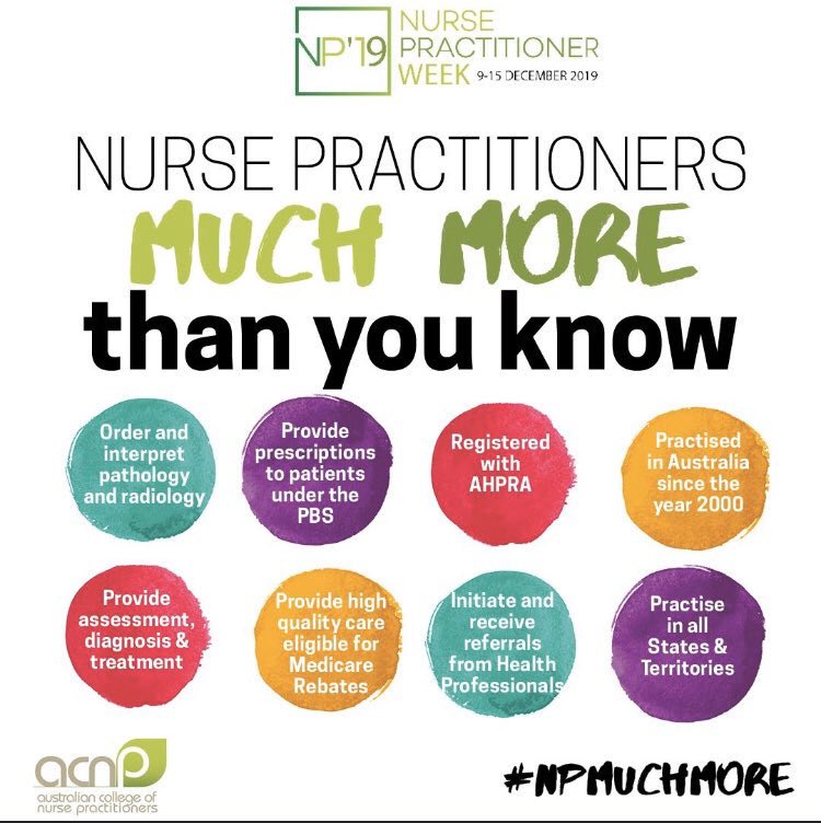 To all my amazing NP colleagues, have a great week &amp; keep up the fantastic work. <a href="/Sian_NP/">Sian Pritchard</a> <a href="/StephanieDNP/">Stephanie Dowden (she/her) 😷</a> <a href="/Leanne_Boase/">Leanne Boase NP</a> @nursehelms <a href="/itsChrisoNP/">Chris the ED Nurse</a> <a href="/lucindascopo/">Lucy Dunc</a> <a href="/Nikdjoh/">Nikki OAM Nurse Practitioner</a> <a href="/kate_reed76/">Kate Reed-Cox NP</a> <a href="/acnp_national/">#ACNPnational</a> @acn_tweet <a href="/gill_blanchard/">Gillian Blanchard</a> <a href="/CNSA_ORG/">CNSA</a> <a href="/HealthCanberra/">Health Care Consumers' Association</a> <a href="/peterjenkin/">Peter Jenkin</a> <a href="/joshbedford12/">joshbedford1</a>