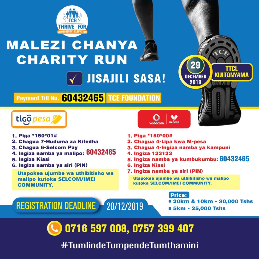 Rahim_Ndambo's tweet photo. Registration now open #Malezichanyacharityrun #joinus #runforgoodcause @tcefoundationTz @UNICEFTanzania @UNHCRTanzania @CloudsMediaLive @IdrisSultan @HKigwangalla @umwalimu https://t.co/LoecmyljP2