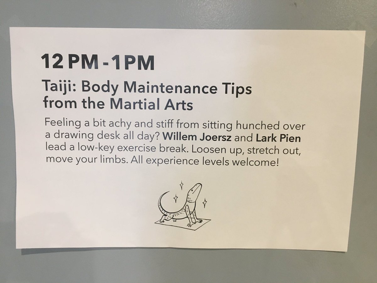 ComicArtsLA's tweet image. Taiji: Body Maintenance Tips from the Martial Arts happening right now! Get your body moving!