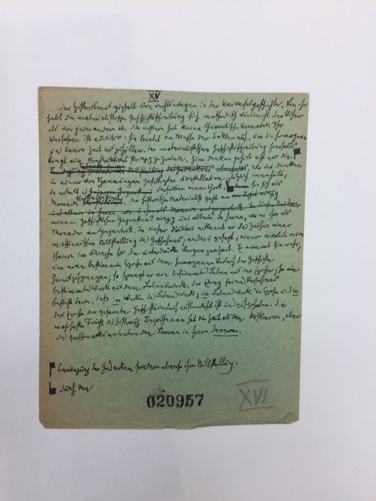 Samantharhill's tweet photo. Hannah Arendt’s copy of Walter Benjamin's Theses on the Philosophy of History.

He wrote them shortly after he was released from the Nevers interment camp on newspaper sleeves. He gave them to her for safe keeping when they parted ways in France in 1940, shortly before his death. https://t.co/lbNU9SJbRG
