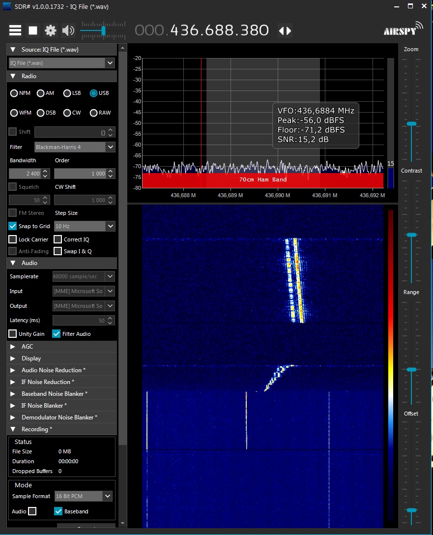 yl3ct's tweet photo. @ea4gpz @FossaSys https://t.co/7pQOoCNOyg  -  RTTY from fossasat-1. IQ baseband SDR Sharp. https://t.co/j8YrFk2eEM