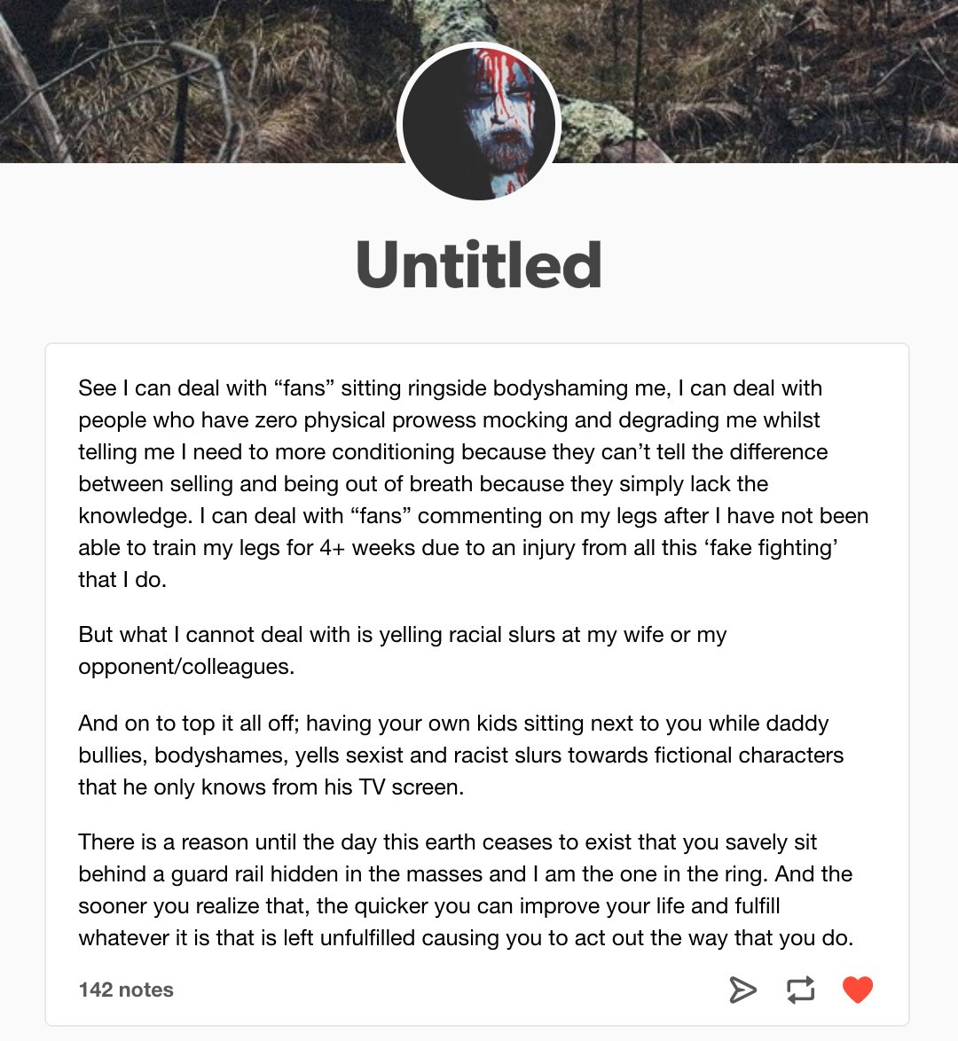 rondarouseyszn's tweet photo. Aleister Black calls out the racist and xenophobic chants directed at his wife Zelina and fellow colleagues on his blog. https://t.co/i4i8qFBT0y