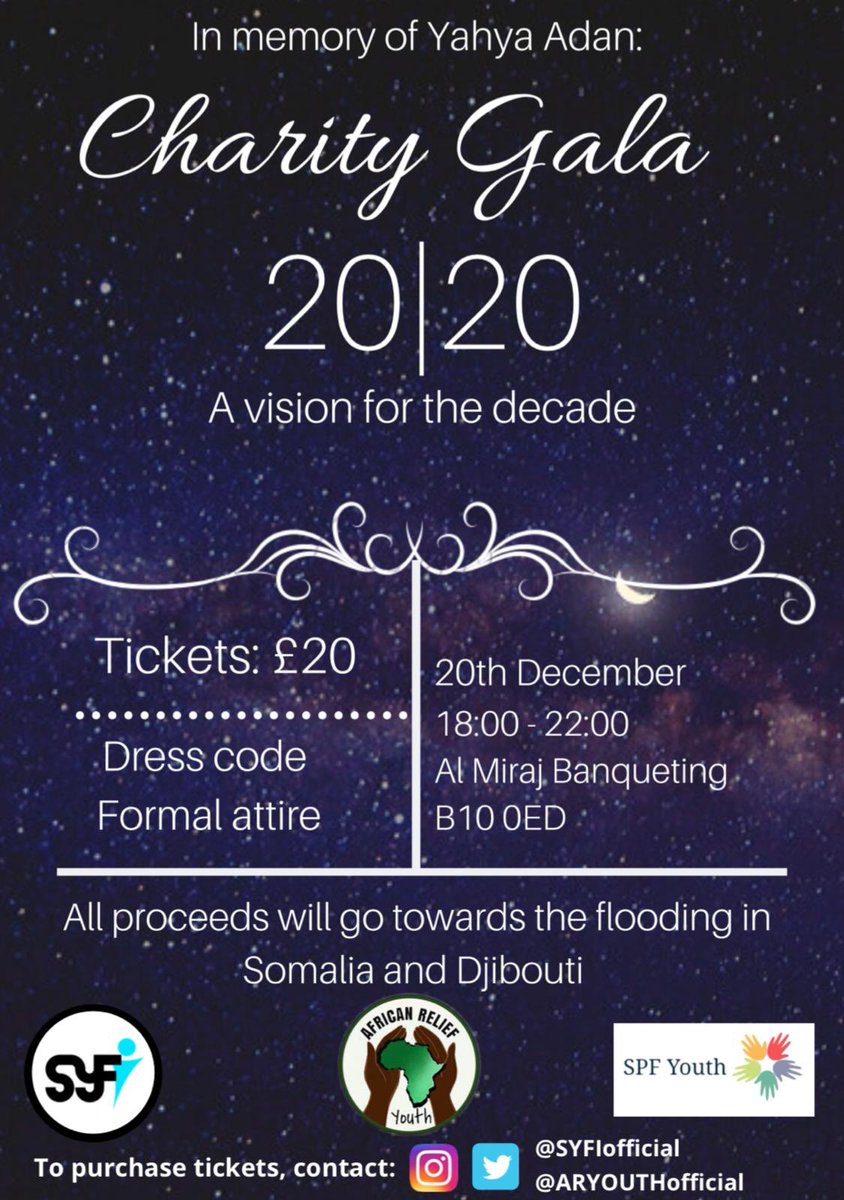 ARYouthofficial's tweet photo. As the new decade approaches, let’s prepare ourselves and open our eyes to the possibilities that await us. 

The dinner will be held in memory of Yahya Adan: a young brother dear to many of us.

Make sure not to miss out on an amazing event! https://t.co/L3XN8VkThP