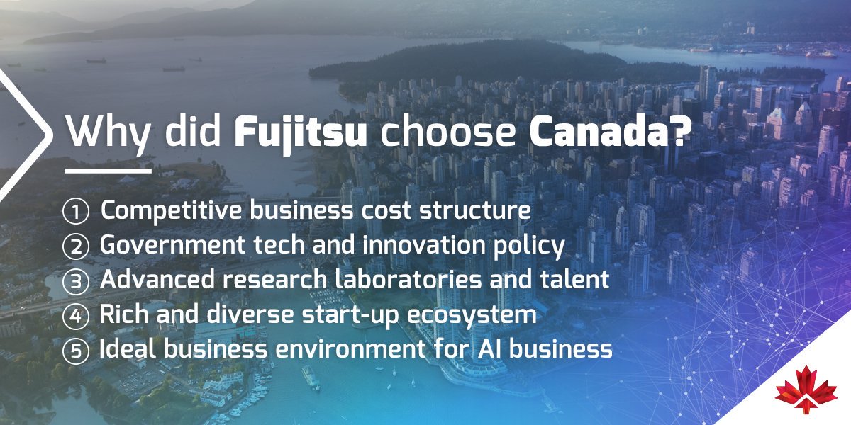 apinto27's tweet photo. Canada is THE destination for expanding #tech and #AI companies - just look at all the reasons Fujitsu chose 🇨🇦 for its Global #AI HQ in #Vancouver, according to CEO Naoko Yoshizawa! 👇 #AISummit #Booth810 @BCTradeInvest @invest_canada https://t.co/ManND0b92G