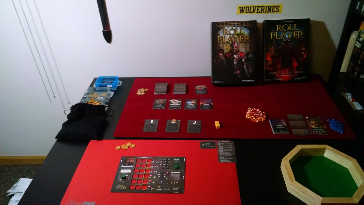 FookesJ's tweet photo. Roll Player with Monsters and Minions expansion.  First time solo.  Play more boardgames. https://t.co/Z59HuxG65r