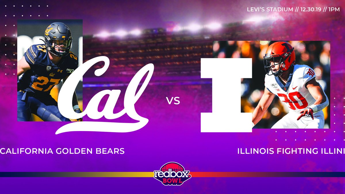 💡 🎥 💥
Mark your 🗓 for Dec. 30
<a href="/CalFootball/">Cal Football</a>  will take on <a href="/IlliniFootball/">Illinois Football</a> in the 2019 #RedboxBowl

📰: bit.ly/2RySSNq
🎟: bit.ly/2LByUhj

#GoBears #Illini