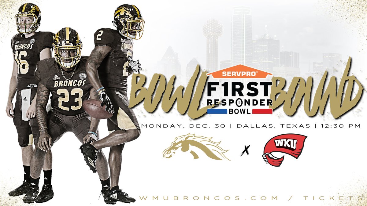 Western Michigan Football (@wmu_football) on Twitter photo 🅑🅞🅦🅛 🅑🅞🅤🅝🅓
<a href="/FRBowl/">First Responder Bowl</a> here we come
#LetsRide
📰: wmubroncos.com/news/2019/12/8… 🅑🅞🅦🅛 🅑🅞🅤🅝🅓
<a href="/FRBowl/">First Responder Bowl</a> here we come
#LetsRide
📰: wmubroncos.com/news/2019/12/8…
