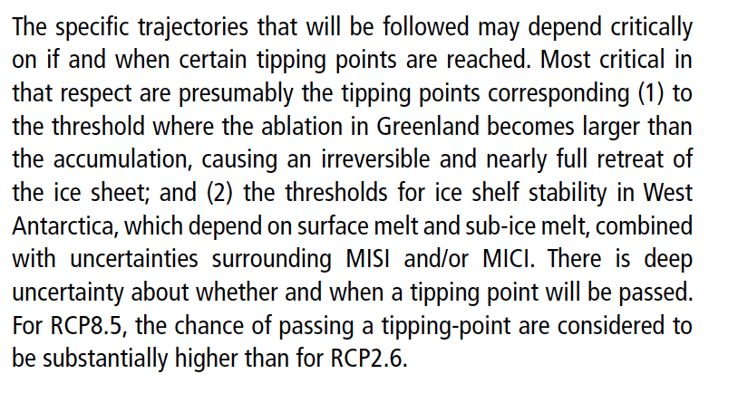 Chapter 4 on sea level rise has a detailed assessment of the state of knowledge related to long term ice sheet changes. I just stress the conclusion of its section on long-term scenarios, beyond 2100.