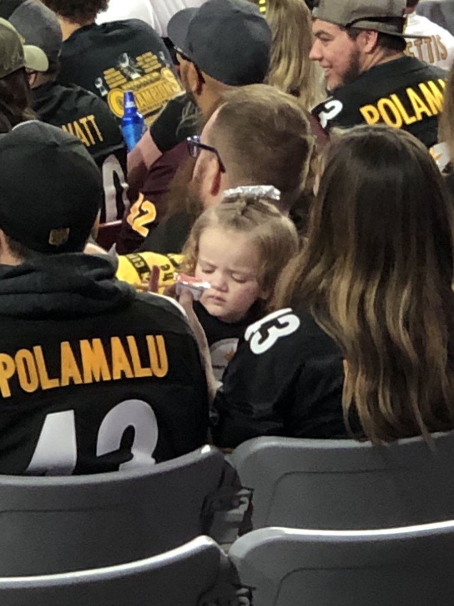 sportstrucker's tweet photo. Unhappy Mom put her in Steelers gear https://t.co/7FPsxwjk5R