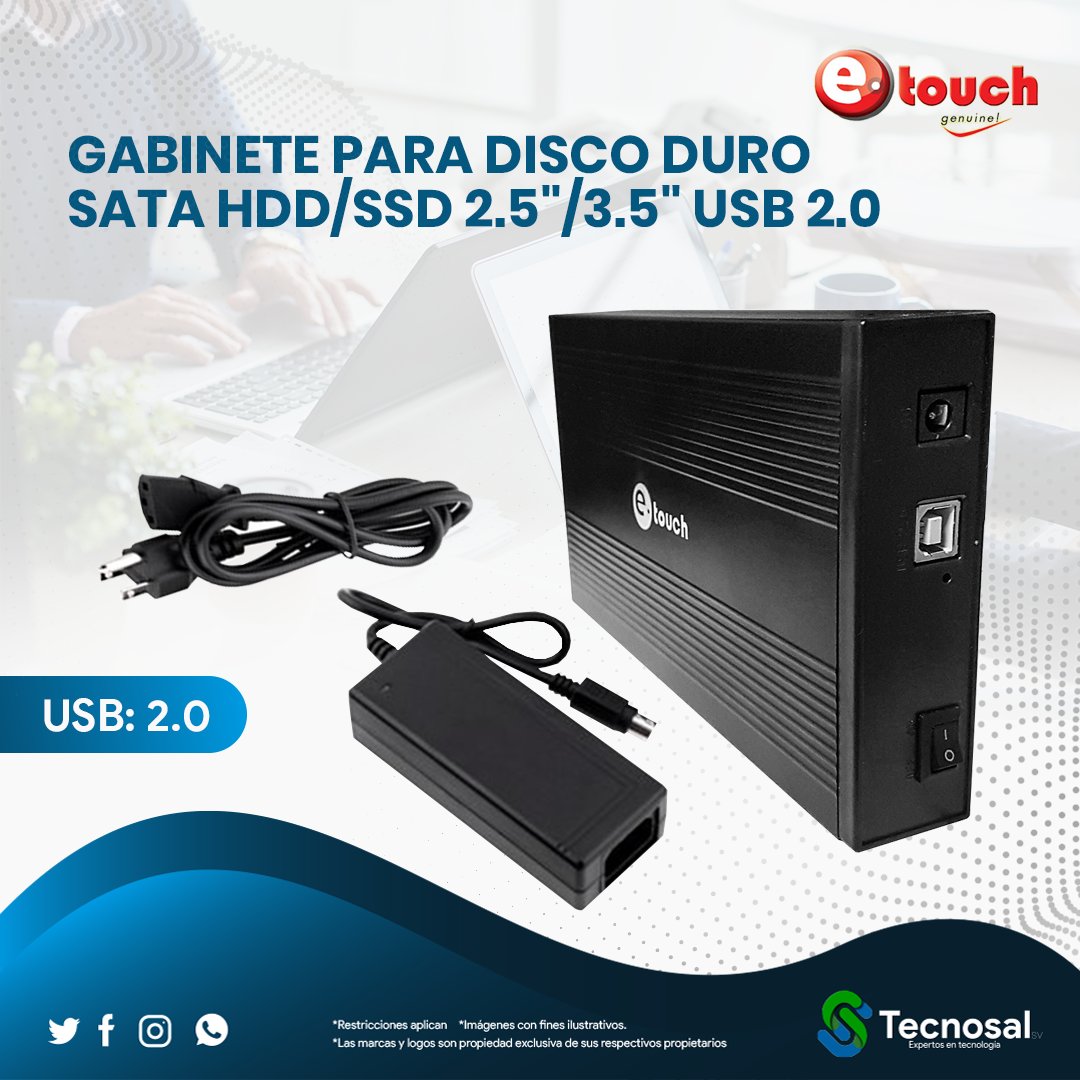 tecnosalsv's tweet photo. 💻📶 Gabinete externo 3.5” 2.5” HDD/SSD 2.0 Etouch 💻📡

#elsalvador #tecnosalsv #enclosure #enclosuressd #gabinete #gabineteSSD #HDD #Aluminiumshell #Etouch #4TB #SATA https://t.co/DiM3ZdwO0C