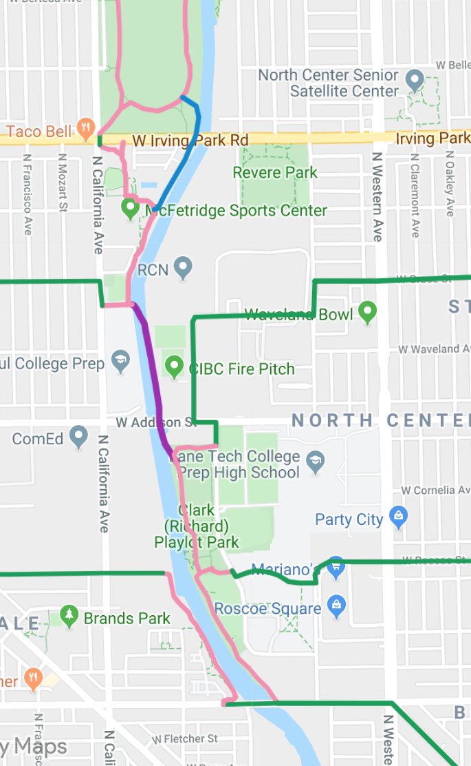 Confused about how to access Chicago's cool new Riverview bike bridge? (It's not that easy to find.) Check out this map I whipped up. You're welcome! This post also includes a handlebar-view video of biking the span. 
chi.streetsblog.org/2019/12/08/tak…