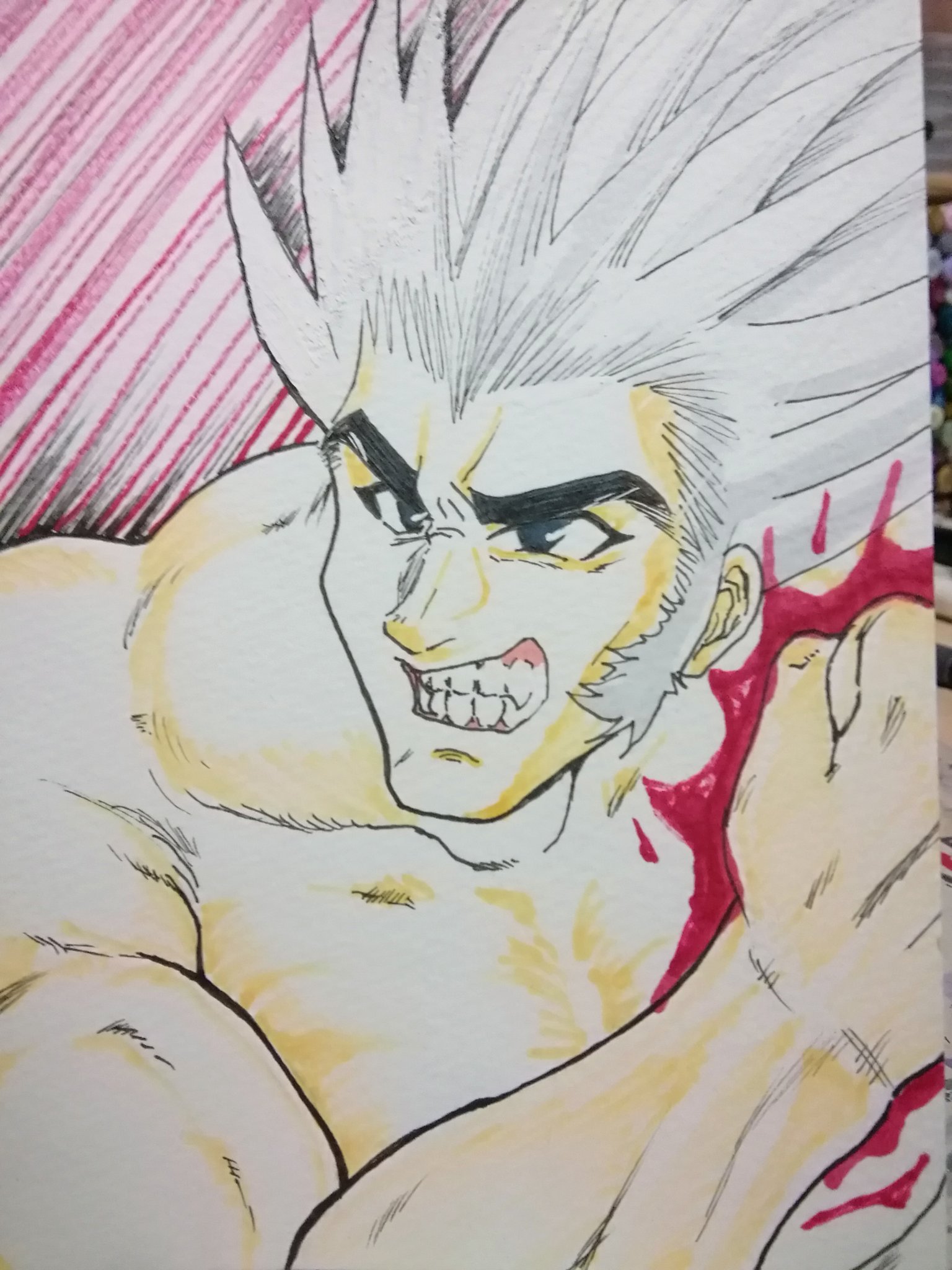 タ口子 羽の心 いも 最近描いたらクラピカ ウボォーギンでやんす 幻影旅団 ハンターハンター ファンタジー イラスト基地 ウボォーギン アナログ コピック 絵 イラスト お絵描き 落書き 絵描きさんと繋がりたい 絵描きの輪 漫画