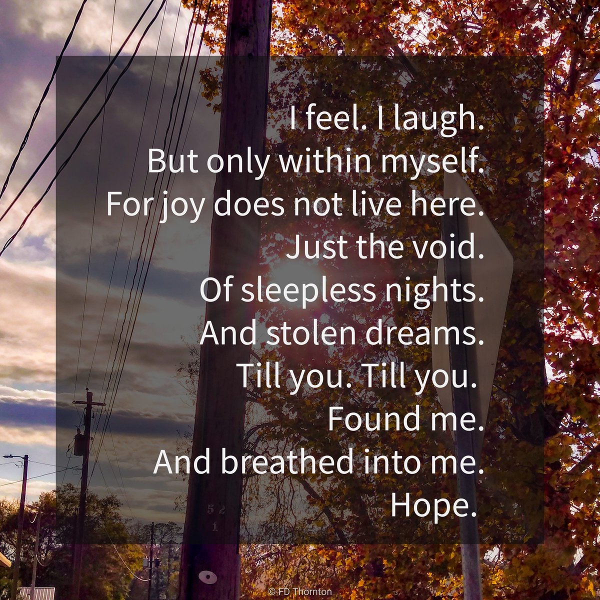 fdtuop's tweet photo. But Only
Words &amp; Image:@fdtuop
•
#freeverse #darkness #stolen #joyless #poetryofpain #saved #lost #found #youaremylight #wordsandimages #lensflare #amaturephotography #abstract #poetryistruth #art #breathe #peacewitheverystep #zen #truthlies https://t.co/Y4b9Gqui2b