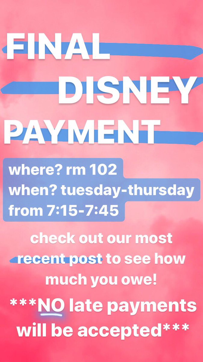 BASHClassof2020's tweet image. FINAL class trip payment is TUESDAY-THURSDAY! check out our most recent post on our instagram (@bashclassof2020) or outside of room 102 for your remaining balance!