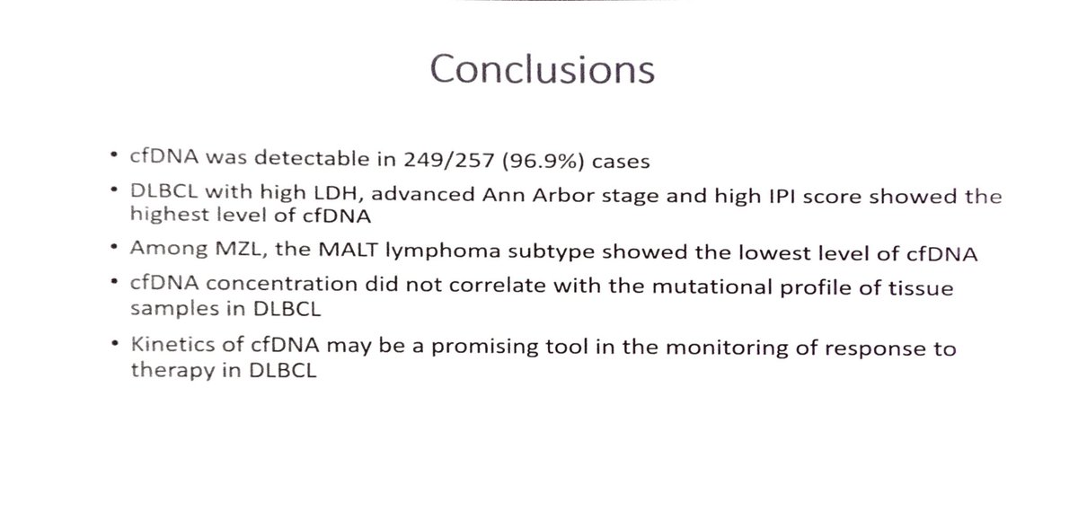 Hemato_Mar's tweet image. cfDNA was detectable in 249 patients (96,9%) and correlated with LDH and Ann Arbor stage. #cellfreeDNA, #ASH2019, #HematologyHospitaldelMar,#lymphoma