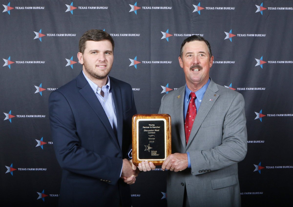 TexasFarmBureau's tweet photo. Congratulations to Matt Mahler of Wichita County! Matt won the Texas Farm Bureau Discussion Meet at the 86th Annual Meeting in San Antonio. https://t.co/jb34ohlQr2 #txfbmeets https://t.co/0UJDRB1ZKg