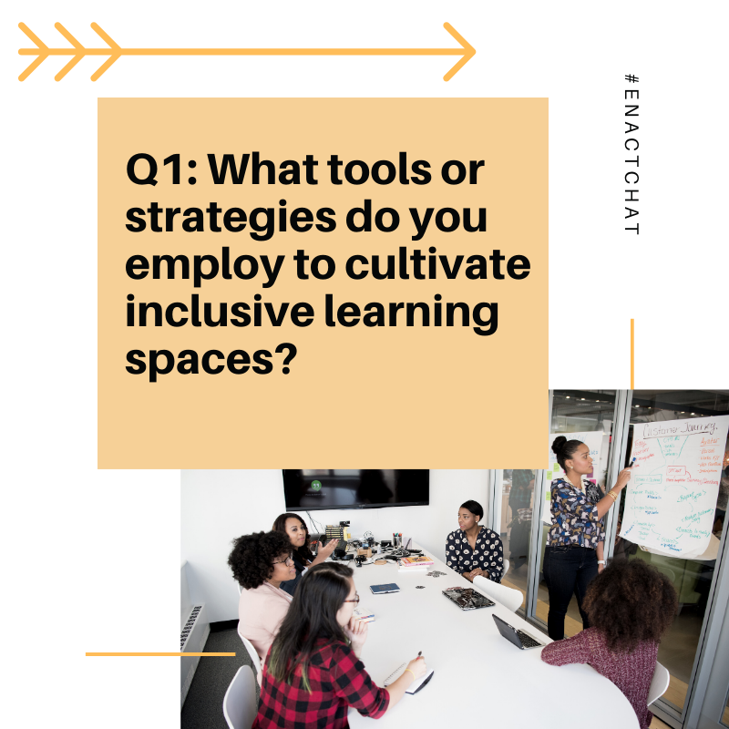 enact_art's tweet photo. #enactchat is LIVE! Let's talk about inclusivity. Q1: What tools or strategies do you employ to cultivate inclusive learning spaces? #InclusionMatters https://t.co/ytXwGzFnEi