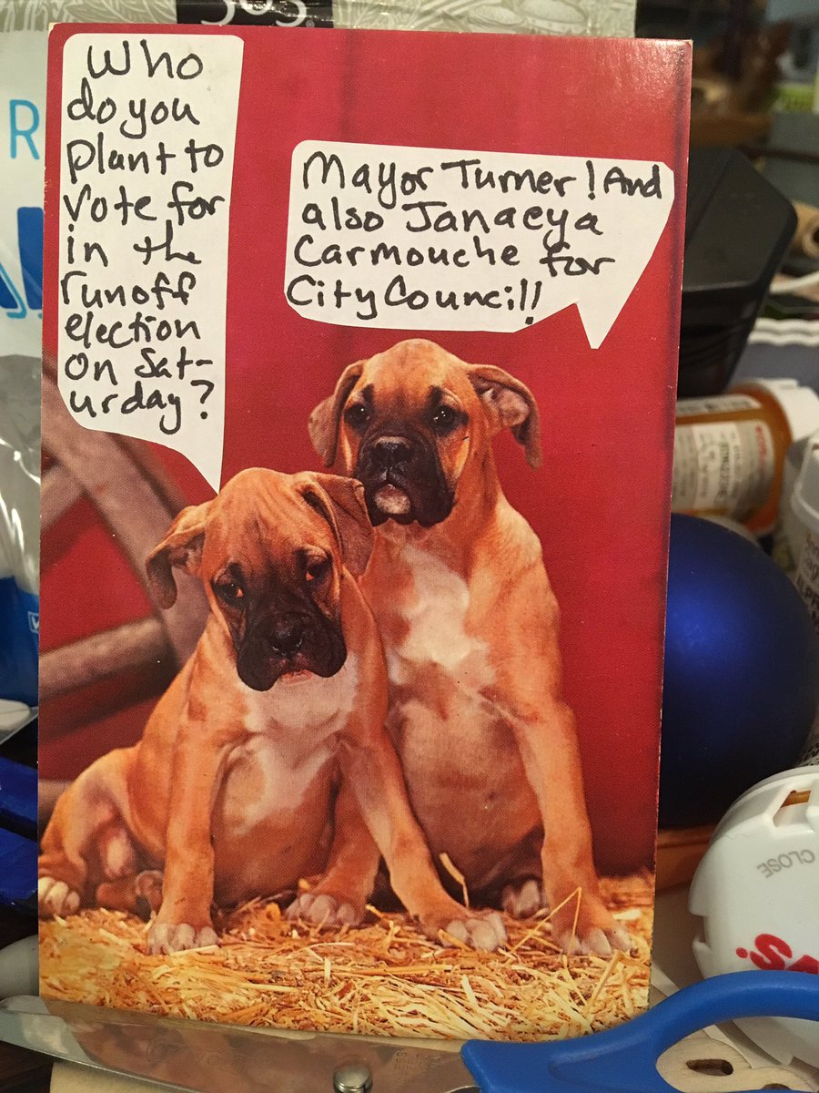 BrookeClagett's tweet photo. Runoff election in Houston on Saturday, December 14th. Don’t forget to vote! #houstondemocrats #PostcardsToVoters https://t.co/XeSYitaUnl
