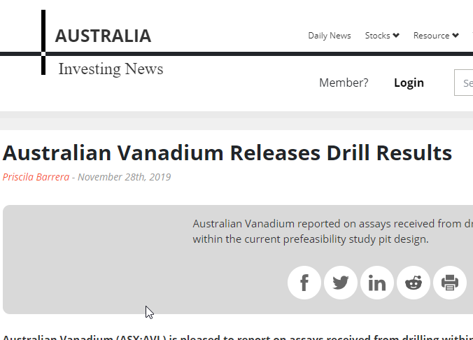 PerthMediaAus's tweet photo. @AusVanadium (ASX:AVL) MD @VincentAlgar says targeted #vanadium drilling results “continue to validate the exceptional nature of the project for potential investors” @INN_Resource #AustralianVanadiumProject
https://t.co/0Vd0Ci2WmR https://t.co/rwmUq9YgRs