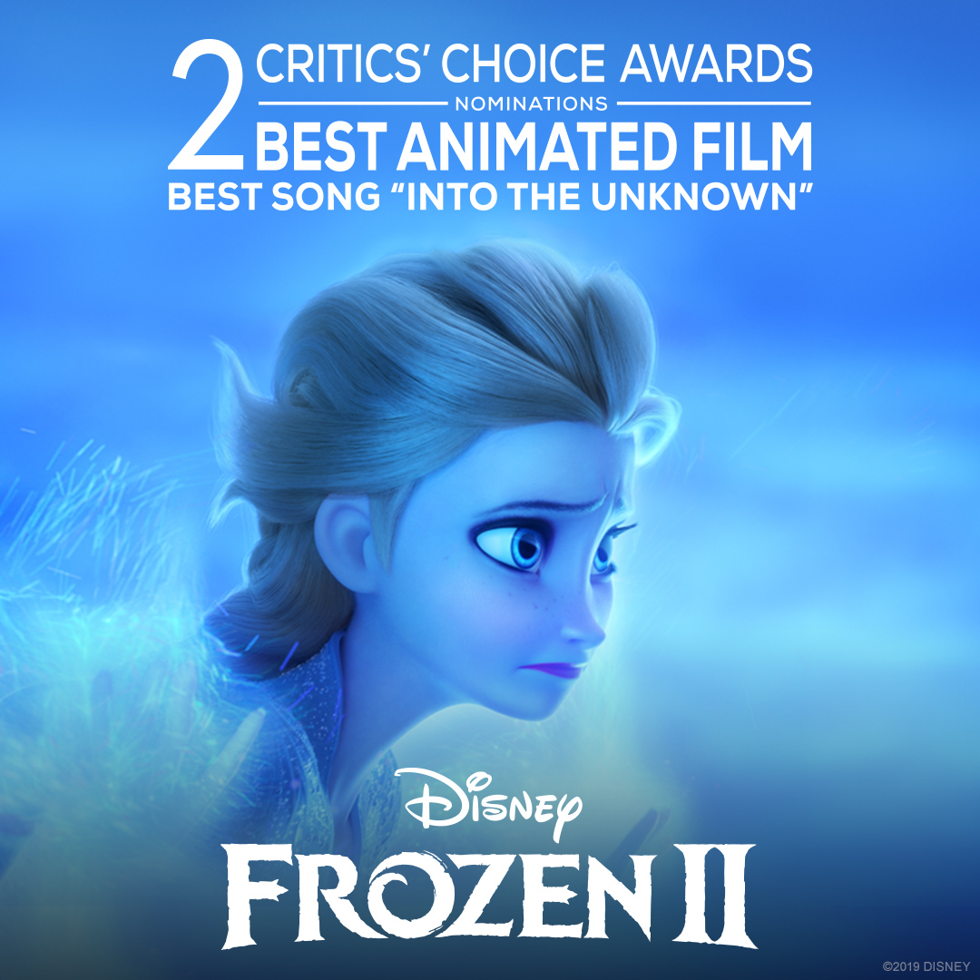 DisneyFrozen's tweet photo. #Frozen2 has been nominated for 2 Critics’ Choice Awards, including Best Animated Feature and Best Song “Into the Unknown.” https://t.co/0jJRvJTQKq