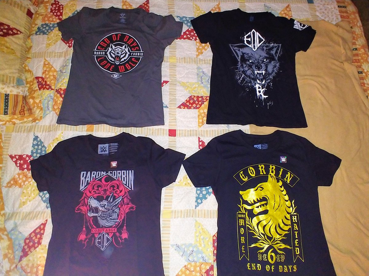 I officially have all the shirts for @BaronCorbinWWE (I think). Dude has the coolest shirts on WWE Shop #LoneWolf #EndofDays