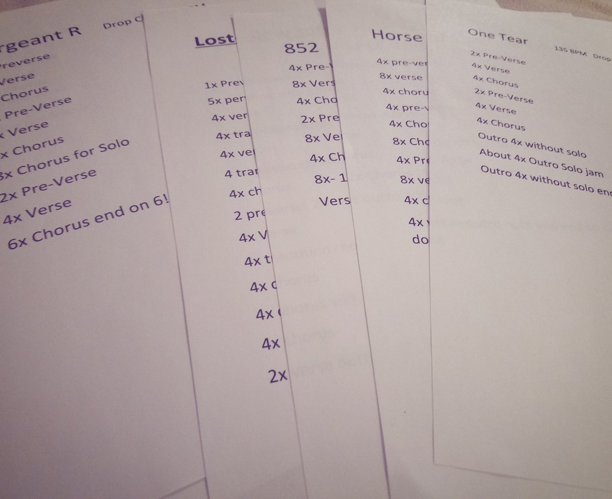 Song Structure sheets for the Debut CD. Pre-production has been amazing! Off to JD's for Guitar Scratch tracks. It begins!
#newband #newcd #sergeantR #lost #852 #calling #onetear #tonalcrush #hardrock #heavyrock #heavymetal <a href="/zenergyent/">ZenergyEntertainment</a> @jersey_rock <a href="/militianations/">Militia Nations</a>