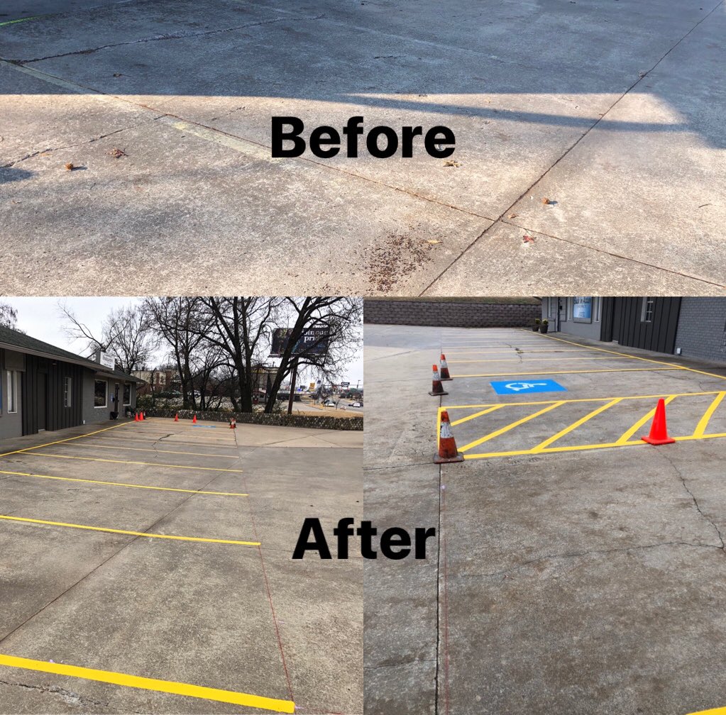 parkinglotsetc's tweet photo. These lines were almost gone!
There’s a lot of traffic in and out of these businesses, we’re so glad we can make parking easier for their customers. 

New striping is an easy and affordable facelift for your business. Give us a call today for a free quote! https://t.co/sGOKUYMpt0