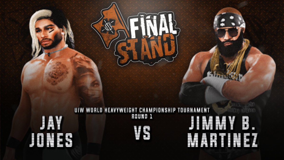 WrestleUnion's tweet photo. UIW Final Stand:

Tone White vs Dave Henderson, winner face the winner of Kevin Dudek vs Joe Blade.

Jay Jones takes on Jimmy B. Martinez and the winner faces the winner between Durag Jones and whoever wins the triple threat match between Jaden Shadow, Rob Cross, and Matt Brooks. https://t.co/FerRRipYNP
