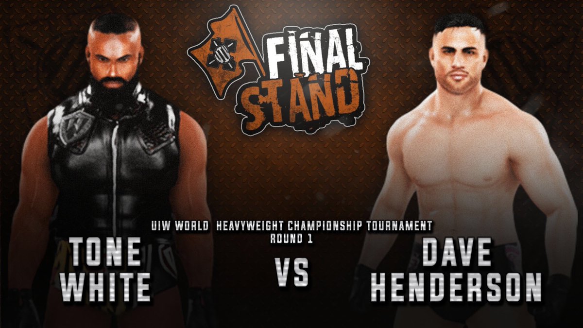 WrestleUnion's tweet photo. UIW Final Stand:

Tone White vs Dave Henderson, winner face the winner of Kevin Dudek vs Joe Blade.

Jay Jones takes on Jimmy B. Martinez and the winner faces the winner between Durag Jones and whoever wins the triple threat match between Jaden Shadow, Rob Cross, and Matt Brooks. https://t.co/FerRRipYNP