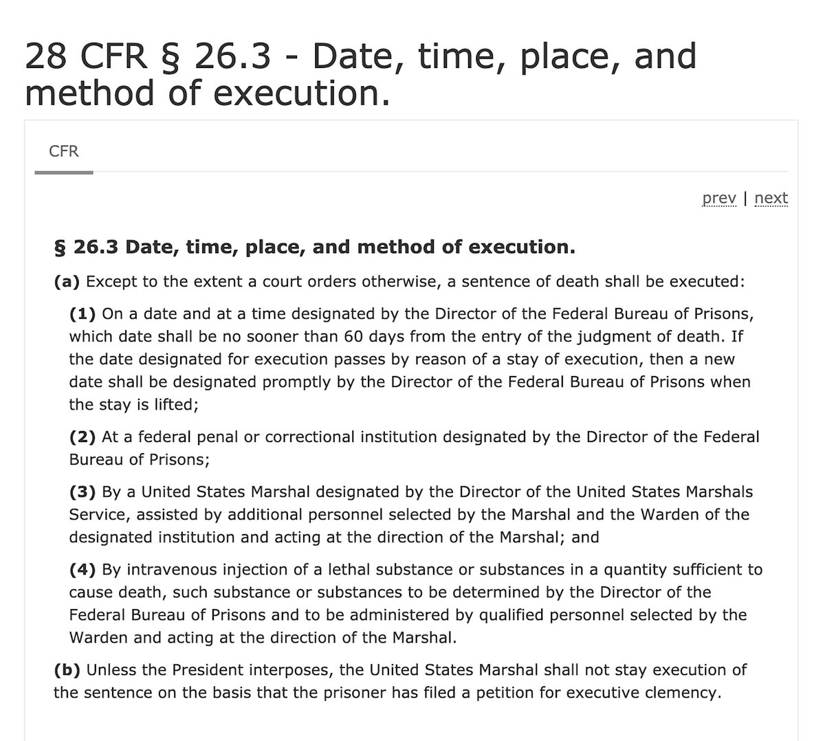 28 C.F.R. § 26.3 - Date, Time, Place, And Method Of Execution.If There Are Any Alterations Needed Before The First Executions Commence, That Part Is Probably Already Written, Waiting To Be Signed, And Will Be Implemented As The Trials And Convictions Move Forward.