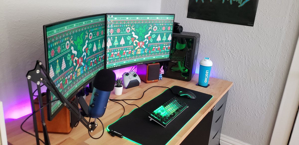 Couple updates on the setup. Added a mic arm to use my <a href="/BlueMicrophones/">Blue Microphones</a> Yeti. Also showing off my <a href="/DestinyTheGame/">Destiny 2</a> and <a href="/FortniteGame/">FortniteGame</a> action figures above the setup. Getting into the holiday spirit #gameop #setupinspiration #HappyHolidays
