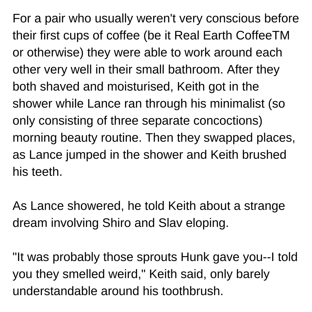 d4s_scribbles's tweet photo. Day 16: During Their Morning Rituals, post Voltron era, feat. domesticity. Read fully here: https://t.co/V1YCbYkC0F
#30dayOTPchallenge #klance #klancefic #klancefluff https://t.co/jBJZJEFSwi