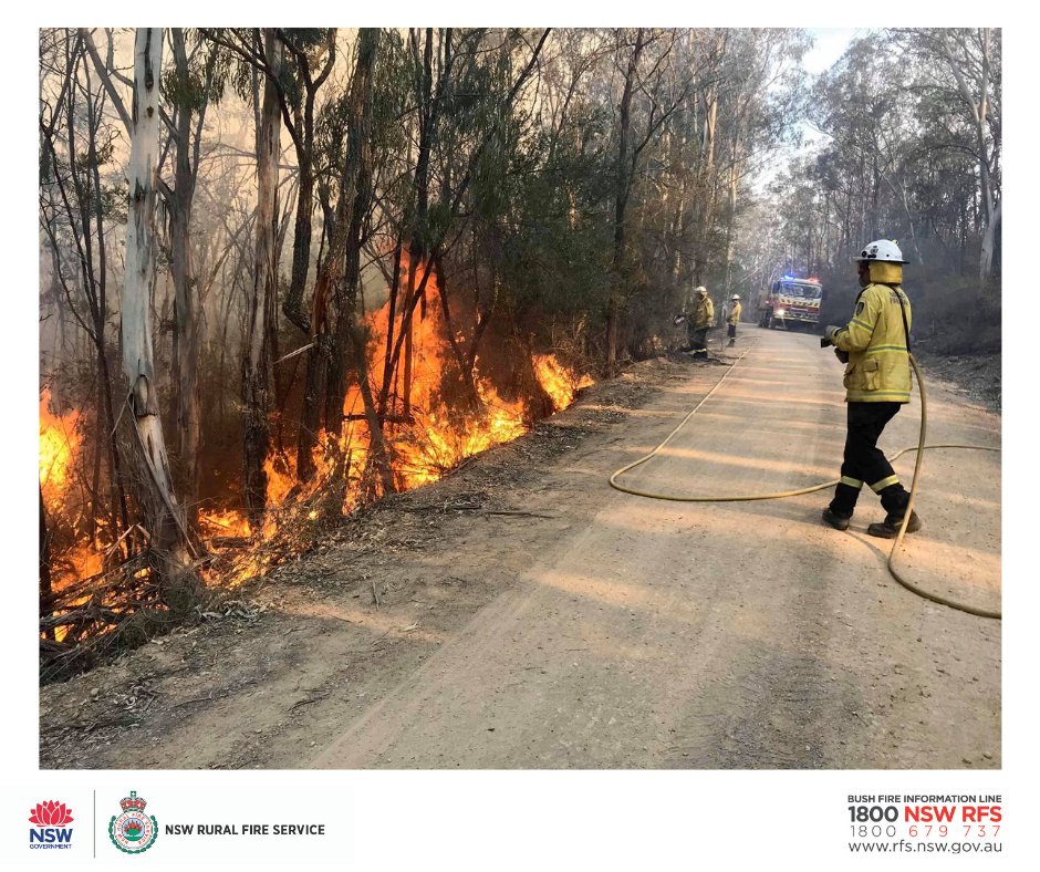 NSWRFS's tweet image. At 12.30pm, there are 86 fires burning across NSW, with 41 yet to be contained. The Bangala Creek fire remains at Watch and Act. Crews are working on containment today ahead of increased fire danger  tomorrow. Know what you will do if fire threatens. #nswrfs #nswfires