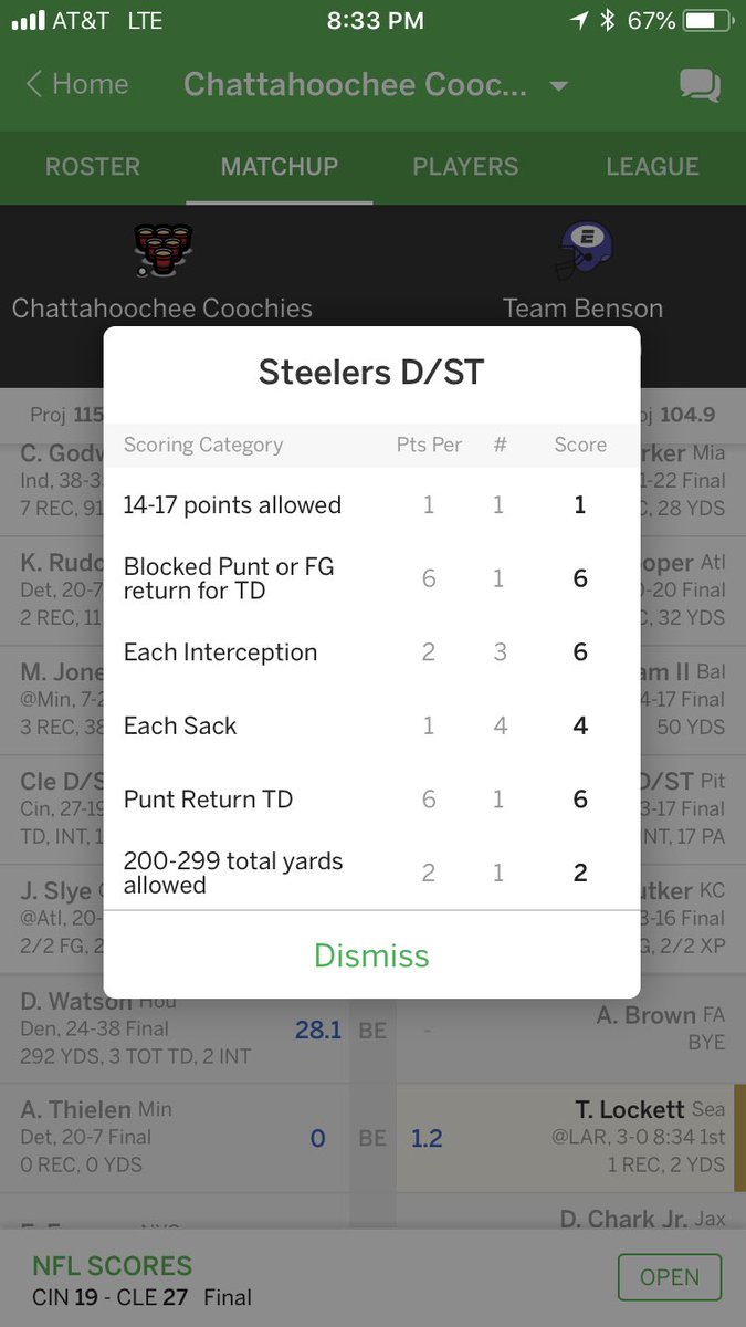 jrc_225's tweet photo. @ESPNFantasy pretty sure the Steelers didn’t score two defensive TDs?? https://t.co/EyISfjDoU1